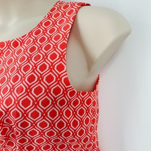 Tahari Arthur Levine Geometric Print Dress Size 8 Coral White Zip Close Ribbon - Picture 4 of 11